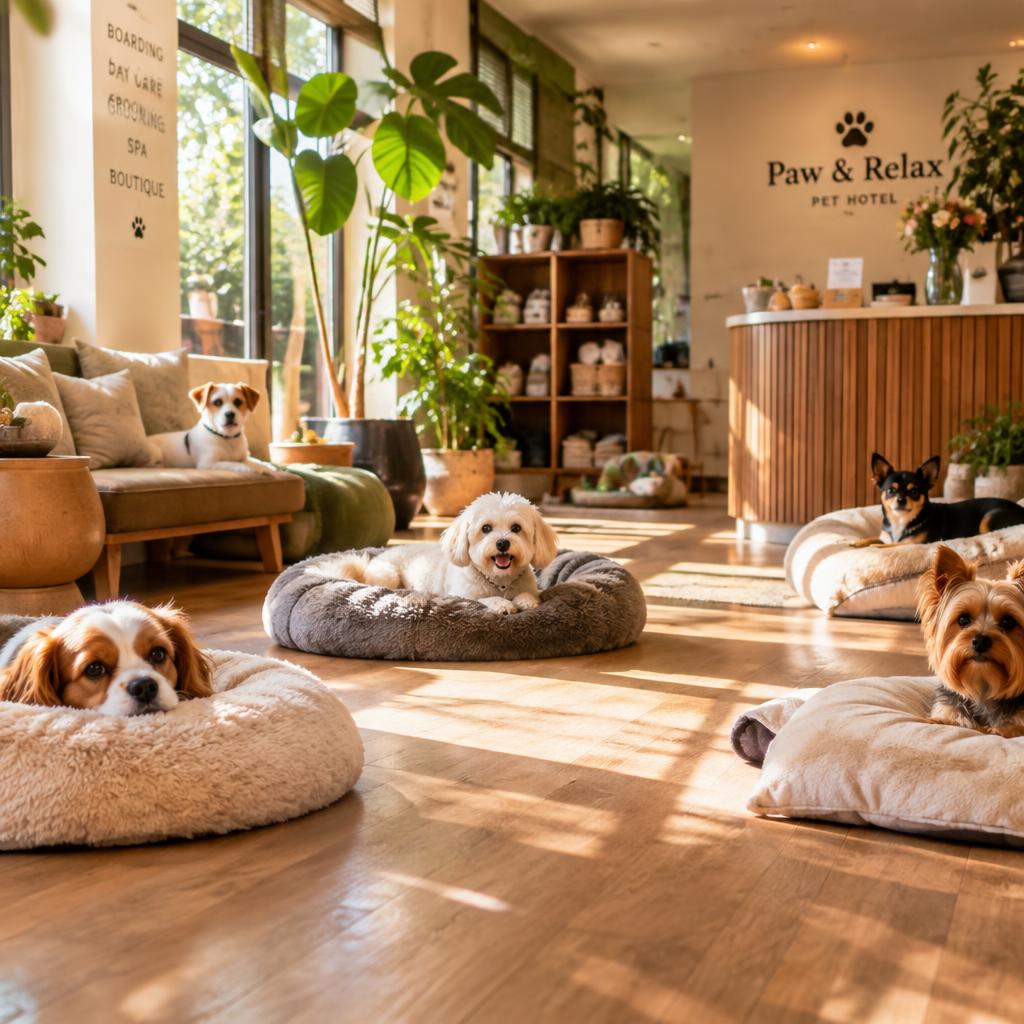 Cães de pequeno porte descansando em espaço acolhedor